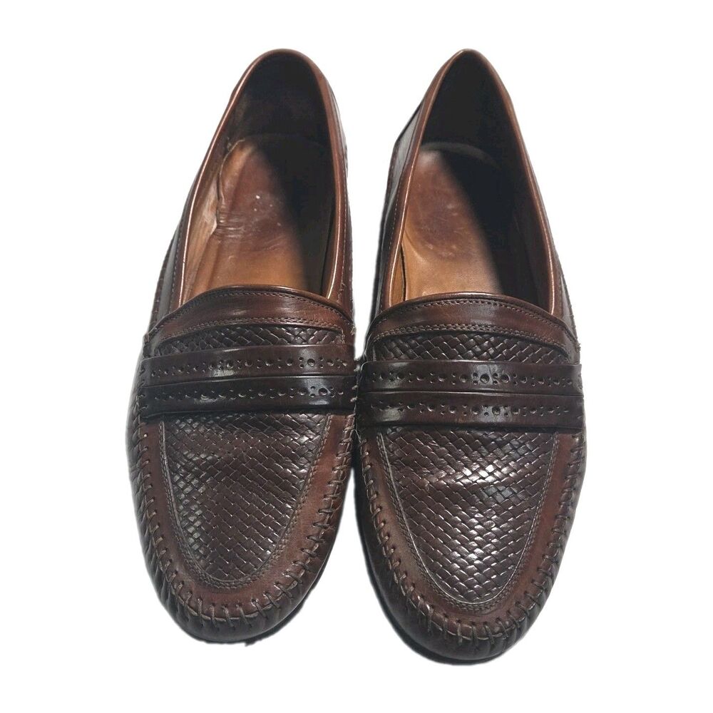 ​Allen Edmonds Woven Penny Loafers Mens 10.5 D Brown Leather Dress Shoes USA